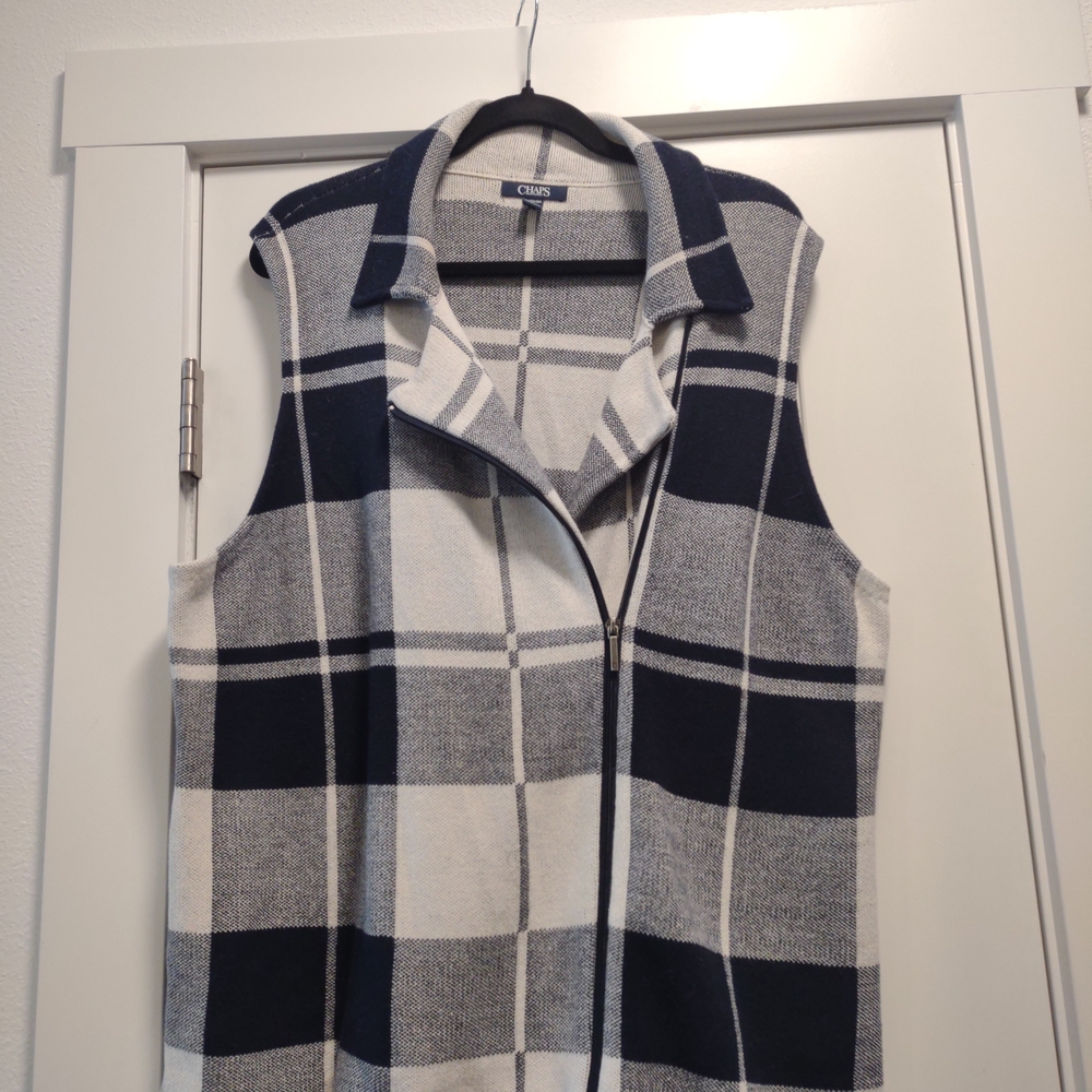 Chaps Blue and White Checkered Vest